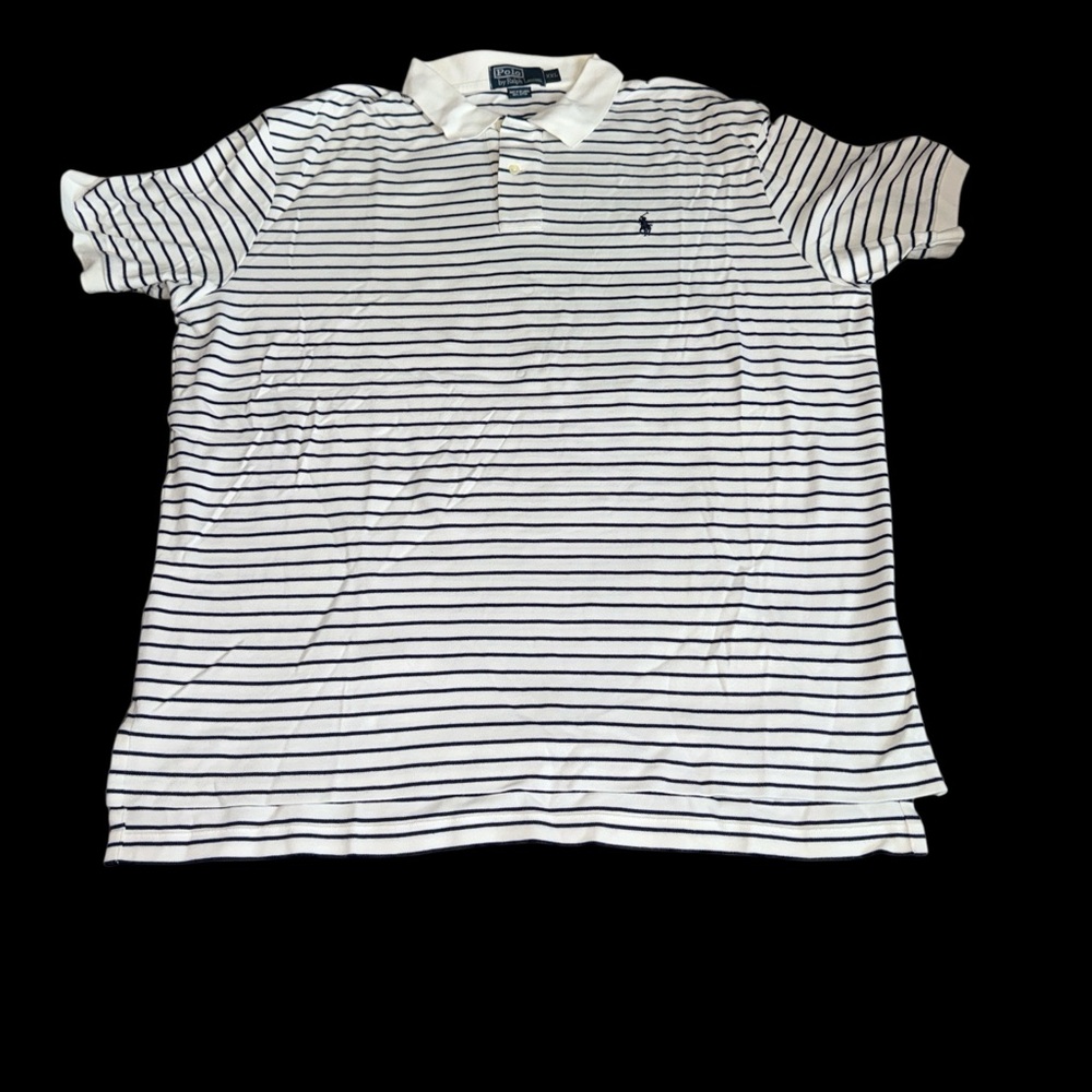 Ralph Lauren Navy and White Striped Polo Shirt Men’s (XXL)